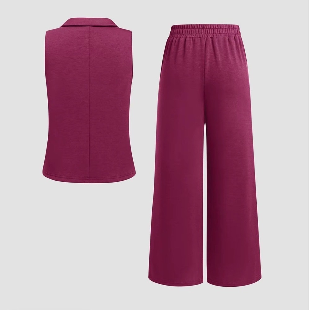 NWOT Coo Chic Magenta Sleeveless 2X Top/Wide Crop Leg Drawstring Pants Set - Picture 2 of 16